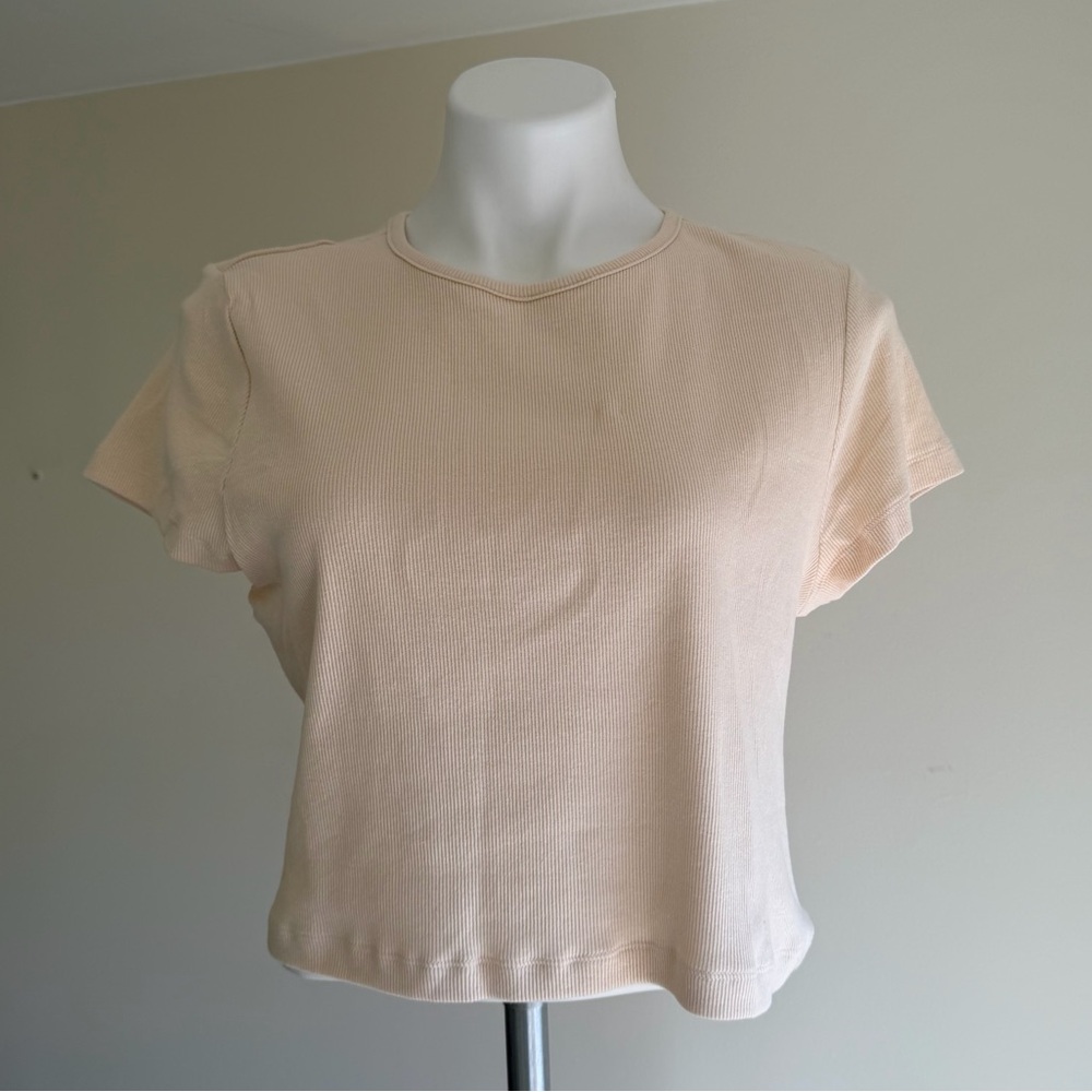 H&M Ribbed Short Sleeve Cream Crop Top